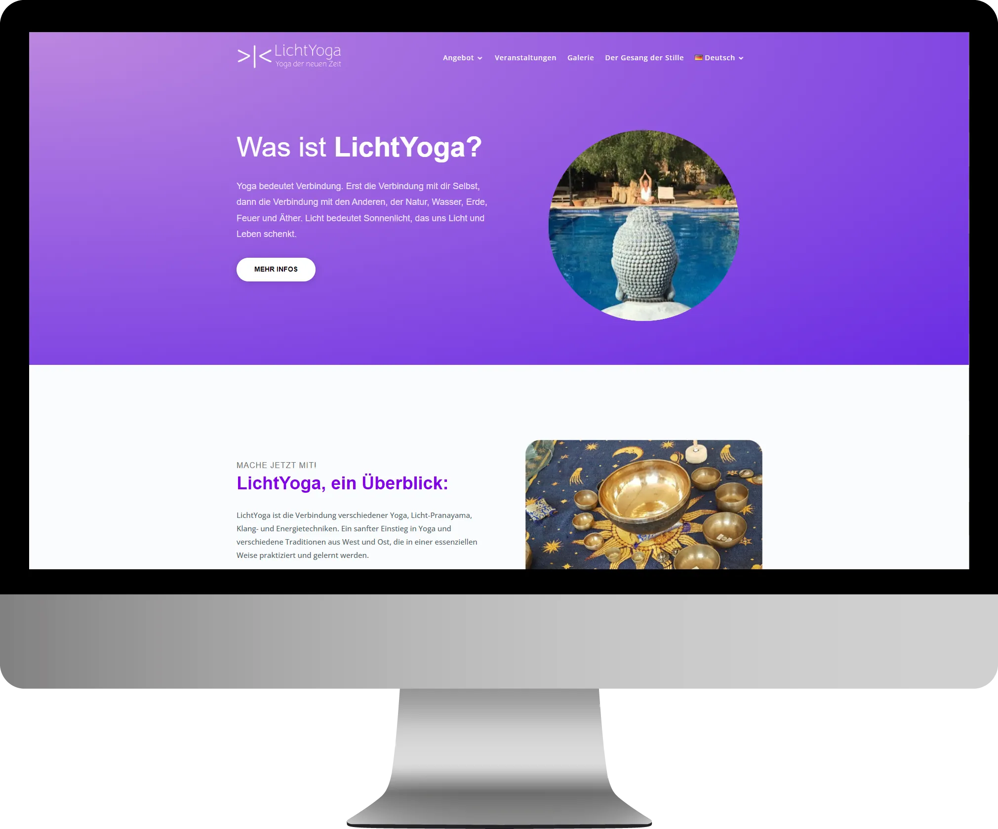 Neue LichtYoga-Website nach dem Website Relaunch mit lebendigem Farbschema und klarem Design, präsentiert auf einem modernen Computerbildschirm.