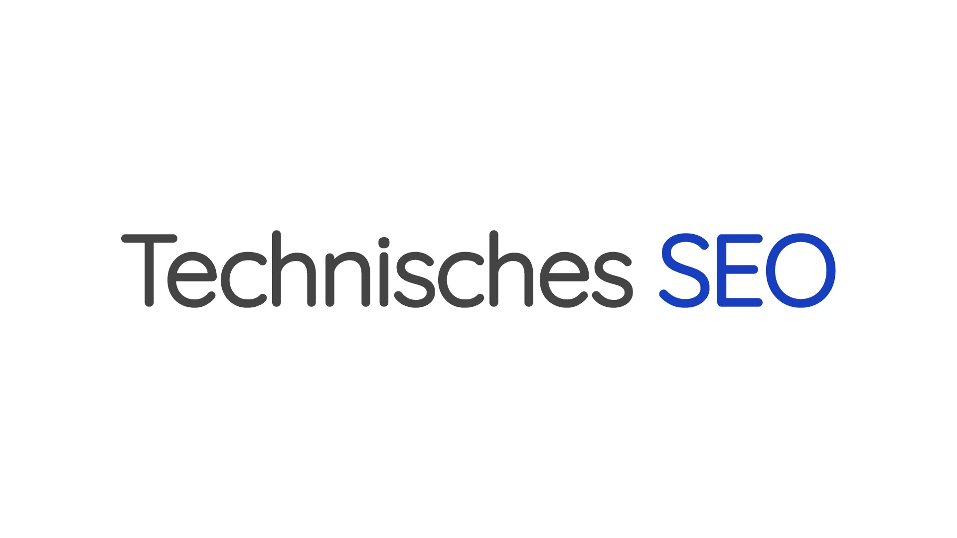 Das Wort "Technisches SEO" in Grau und "SEO" in Blau. Der Stil ist einfach und modern